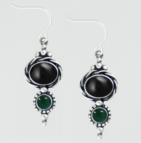 Sterling Silver Drop Dangle Earrings With Black Onyx And Fluorite